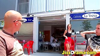 JizzOrama - Clients Lure Waitress To Beg Porn